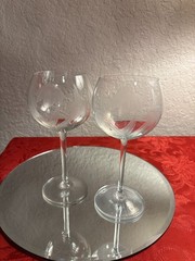 Water Goblet 8 1/2″ Gray Cut Flowers & Leaves, Smooth Stem, Set of 2