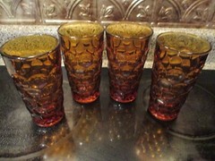 Vtg. MidCentury Heisey Imperial Provincial Amber Honeycomb Water/Tea/Glasses