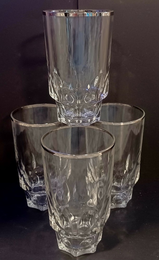 Hazel Atlas Reflection Clear With Silver Band Set Of 4 Glasses 5″