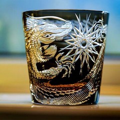 Edo Kiriko Dragon Hand Cut Crystal Whiskey Tumbler Japanese Bar Drinking Glass