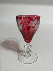 Set of 6 Cordial Glass Bryce Cranberry Ruby Glass 688-1 Etched Grape Design Rare