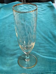 Vintage Etched Crystal Stemmed Iced Tea Glass w/Gold Trim And Bell Flowers