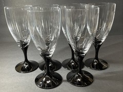 Rare Vintage Mikasa Alexandra Black Wine Stemware Goblet Glass / Iced Tea Set 6
