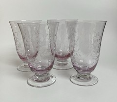 4 ct LENOX Heather Pink Footed Tumblers Glasses Hiball Etched Box 15 oz 6”