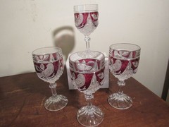 Set of 4 Vintage Hofbauer The Byrdes Collection Ruby Red Crystal Wine Glasses