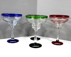 Four Vintage TGIFriday’s Margarita Glasses with Logo Blue Green Purple Red 8″H