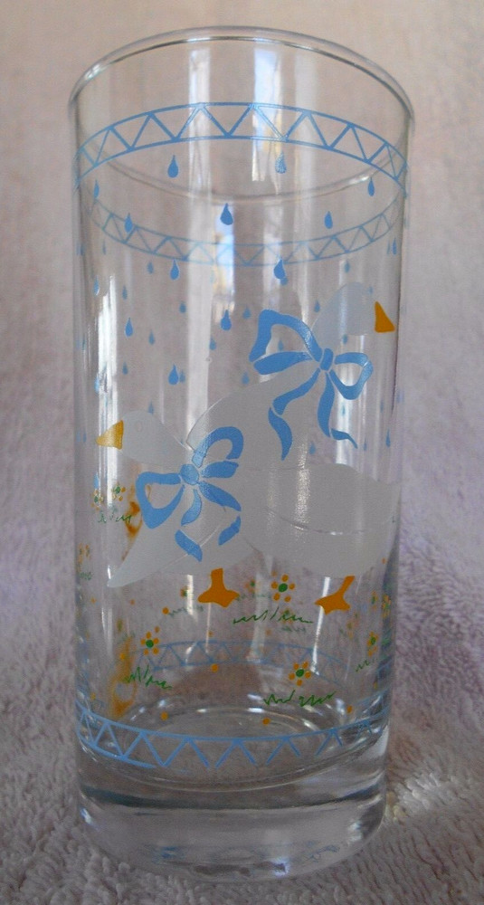 Farm Country Goose Highball Tumbler (s) 16 oz. Glass Anchor Hocking Blue White !
