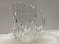 Clear Pressed Glass Pitcher Goblet Geometric Pattern Handle Contemporary
