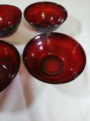 ANTIQUE RUBYRED BY CRISTAL D’ ARQUES/DURAND FRANCE GLASS, SET OF 4 SALAD BOWLS