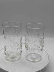 Vintage Studio Art Glass Tumblers Hand Applied Abstract Design Mid Century Pair