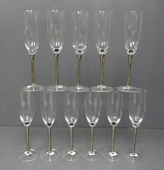 Crate & Barrel Lot of 11 Silver Stem Champagne Flute Glasses 605-743