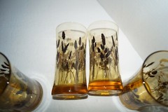 VINTAGE WHEAT DRINKING GLASSES GOLD LONG STEMMED DESIGN BROWN TAN LOT 8 EUC