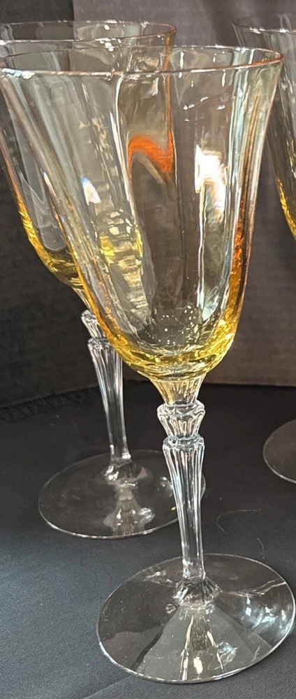 Fostoria Trojan Topaz Yellow True Wine Glass Goblet Set of Two – One Imperfect