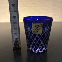 Tajima Glass Edo Kiriko Yarai Guinomi Pair Red Blue With Box