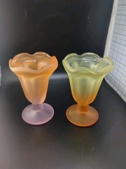 Vintage Libby Ka-Dinks FrostedSundae Cups 2 Parfait Sundae Glasses Bold Colors