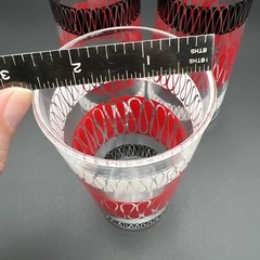 VTG MCM Anchor Hocking Set of 3 Glasses Red White Black Ribbon Squiggle 4 3/4″