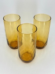 3 Libbey Amber Optic Swirl Tumblers MCM Vintage Glasses 1950s Dishware Tawny