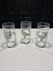 Set of 3 VTG Anchor H. Country Geese Duck Blue Ribbon Bow 6” Tall Drinking Glass