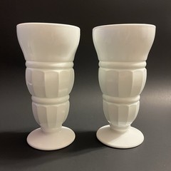 Vtg Indiana Sundae Milkshake Glasses Milk Glass Soda Fountain Pair 6.75”H 3⅜”Top