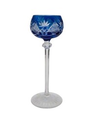 Vintage Lausitzer Colbert Blue Crystal Small Cut to Clear Cordial Glass 5″Tall