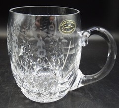 2 RARE Rogaska Gallia Crystal Beer Mugs 20 oz. Etched Cut Glass Flowers MINT!