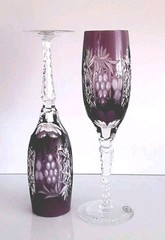 PAIR AJKA MARSALA AMETHYST PURPLE LEAD CRYSTAL CHAMPAGNE GLASSES