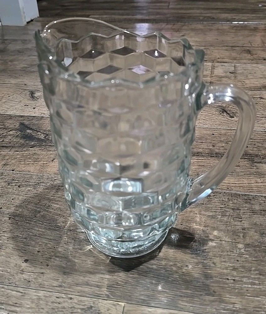 Vintage Glass Vase 44 Oz Fostoria American Clear Glass Pitcher With Handle