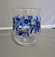 1 Royal Norfolk Blue Trailing Floral Stemless Glass 16 Oz. Beautiful!