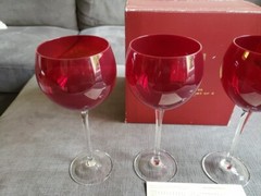 Lenox HOLIDAY GEMS RUBY BALLOONS 10oz Crystal Wine Glass Set 4Pc Excellent Cond!