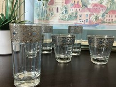 Set Of SIX Culver Sorrento Highball glasses , Silver Filigree W/ Turquoise