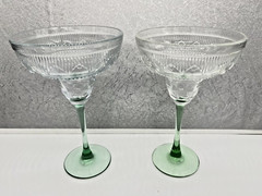 TWO Cristal D’Arques-Durand Sombrero Pattern Margarita Glasses Green Stem