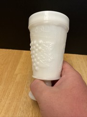Vintage Footed Tumbler Goblet White Milk Glass Grapes Leaves 5.75″