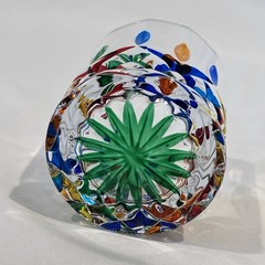 Vintage Multicolor Art Glass Rocks Glass Heavy Whiskey Tumbler Cut Crystal Style