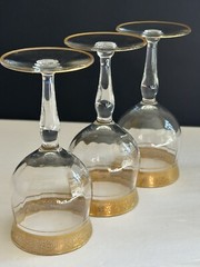 5 Ransgil Rambler Rose Optic Clear Cordial Wine Glasses 5.25″ Gold Rim
