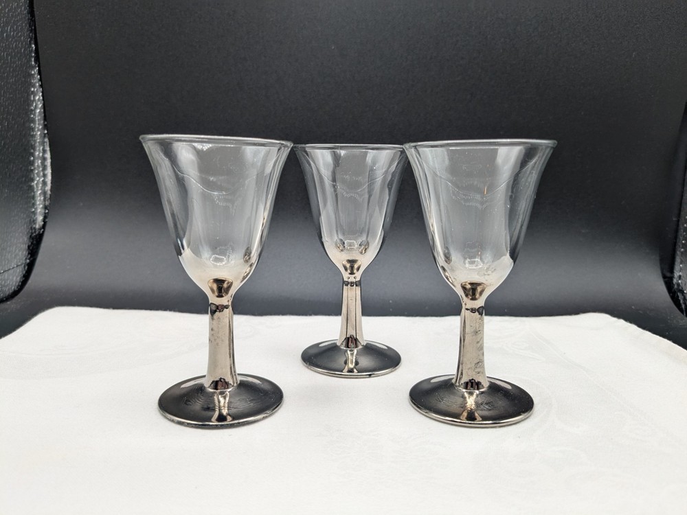Vintage Set of 3 Silver Ombre Cordial Shot Glasses 3.5” Made In France