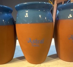 Astral Tequila Terracotta Tumblers Blue Glazed Top/Inside 4.75″ Tall; Set of 5