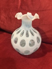 Vintage Fenton Blue Opalescent Coin Dot vase glass