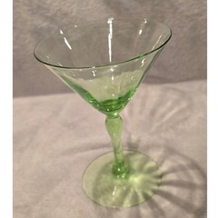 Vintage Green Uranium Glass Martini Cocktail Glass Optic Rib UV Glow Stemware