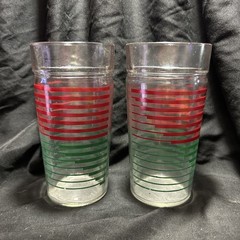 Anchor Hocking Golden Harvest Infinity Glass Tumbler Stripes Green Red Set Of 2