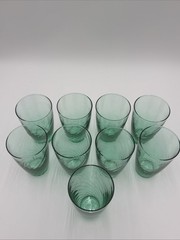Set of 9 – Libbey Teal Blue Green Tumbler Glasses Vintage Swirl Optic