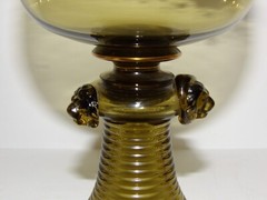 RARE VINTAGE LARGE ROEMER LION GREEN HANDBLOWN GLASS GERMAN ENAMEL 9 1/4″ GOBLET