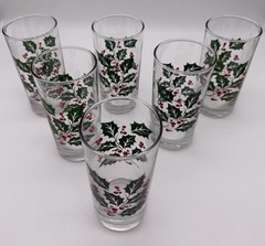 Indiana Holly Berry Holiday Tumbler Glasses Set 6 Green Red Christmas Decor 5.5″