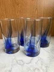 Libbey Crisa Blue Ribbon Swirl Impressions Dimpled Twist Glasses 16 Oz Set of 4