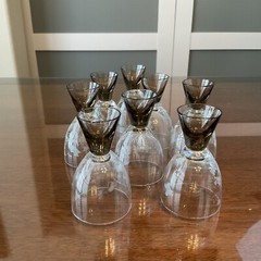 RARE MCM Rosenthal Floral Fortuna Smoke Stem Glasses, Set of 8, 3.5″ Tall