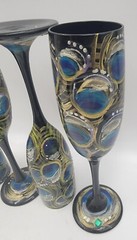 MCM Deep Black Glass Champagne Flutes 8 3/4in” Set of 4