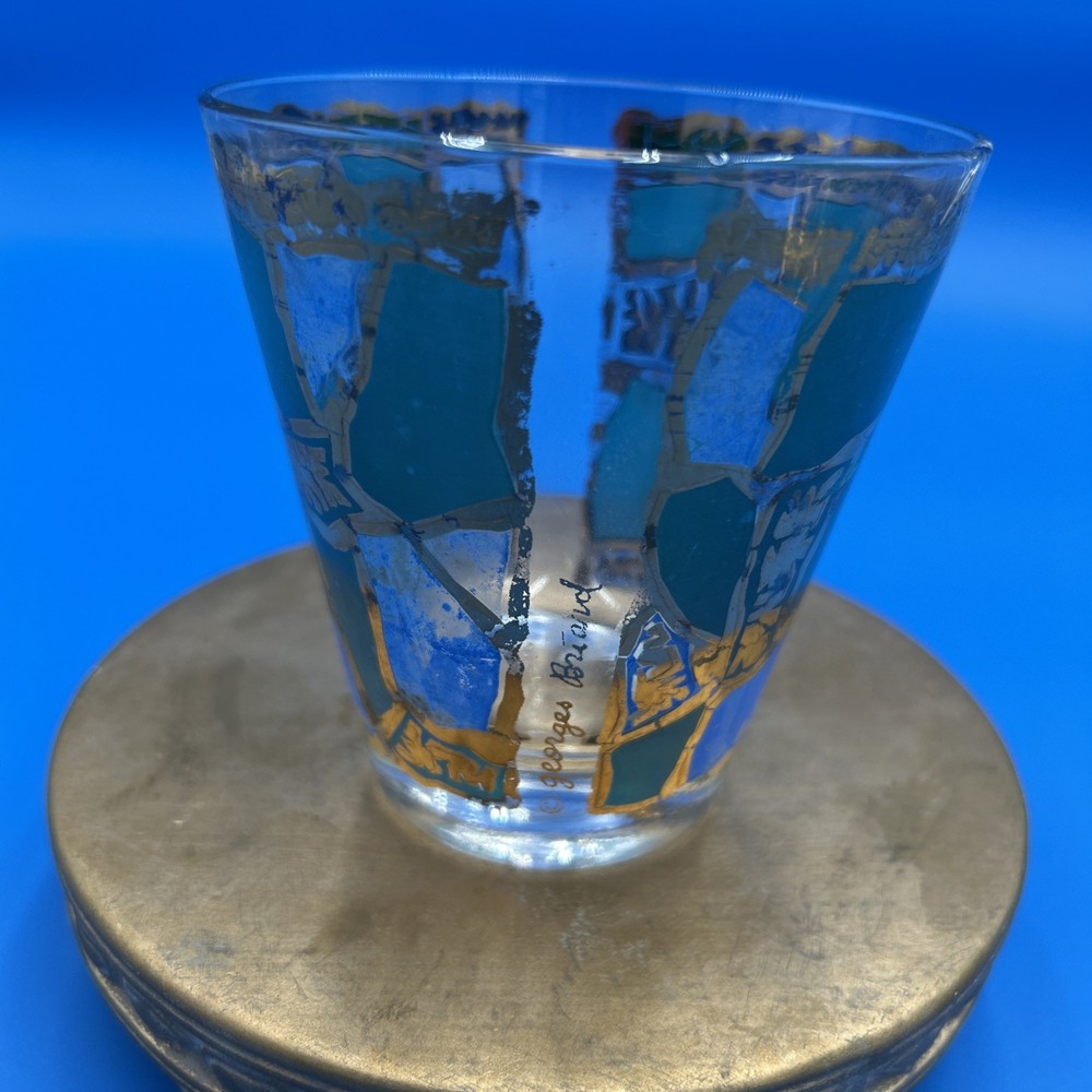 Vintage – Cocktail Low Ball/On the Rocks Glass – Blue/Gold