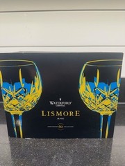 Set of 2 Anniversary Waterford Crystal Lismore Balloon Wine Glasses NIB Mint