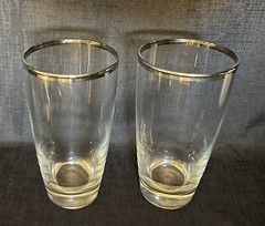 TWO Libbey Glass Company 3003-15 Clear 16 oz Highball Tumblers w Platinum Rim