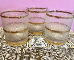 Set/ 4 MCM CULVER ICICLE Rocks DOF Glasses , 22 KT.GOLD BANDS 12 Oz
