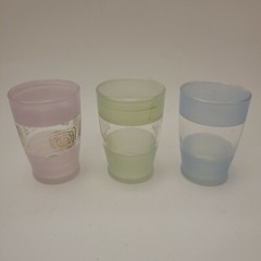Vintage Pastel Frosted Juice Glasses Gold Atomic Mid Century MCM Set of 3